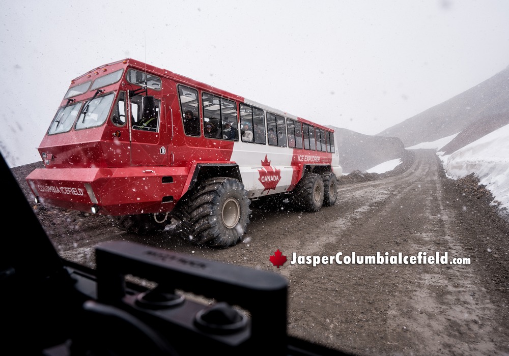 Fat Truck Passing Icefield Glacier Tour Bus