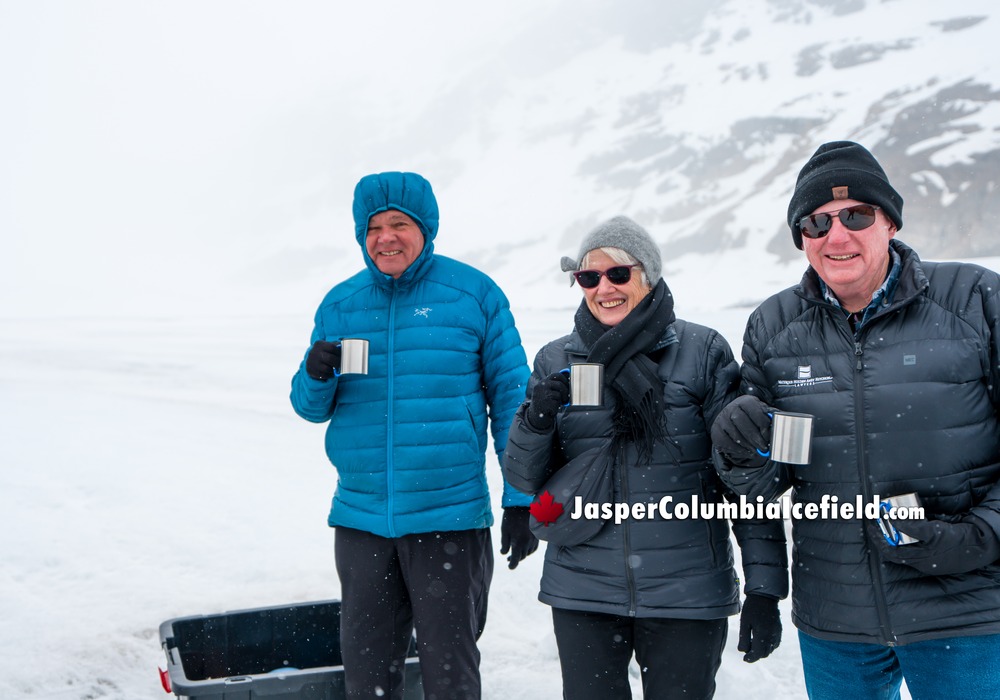 Enjoying Warm Beverage on Athabasca Glacier